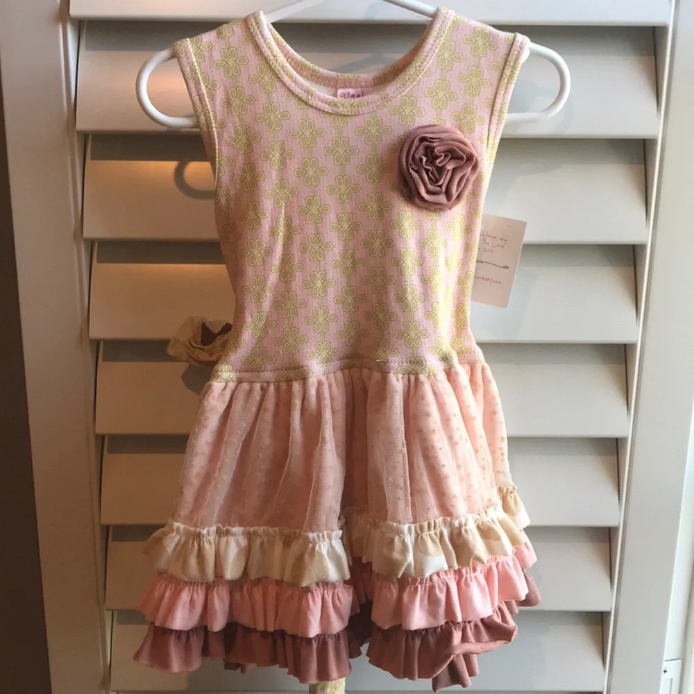 Giggle Moon Pink and Cream Ruffle Dress